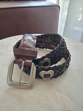 Donna Katz Vintage Braided Brown Leather Belt with Silver Brass Buckle Med